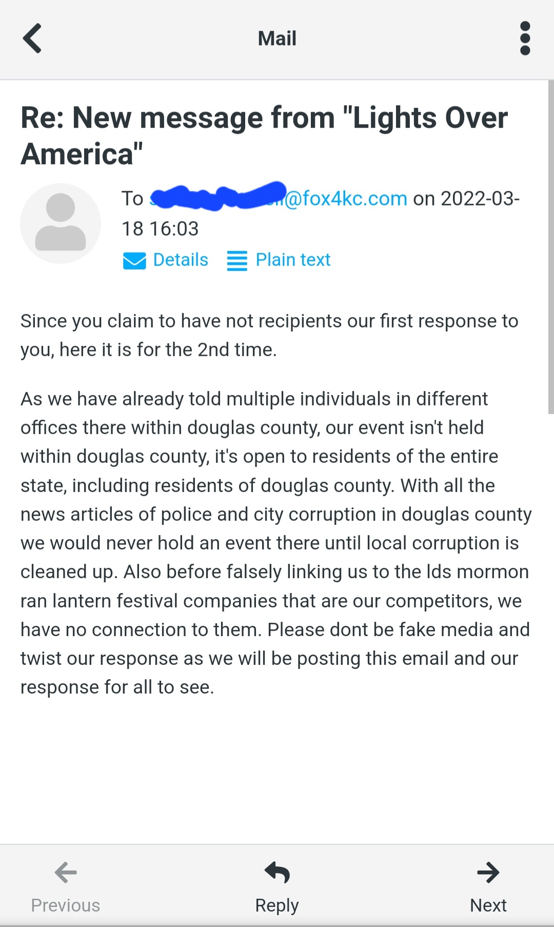 official statement Lights Over America